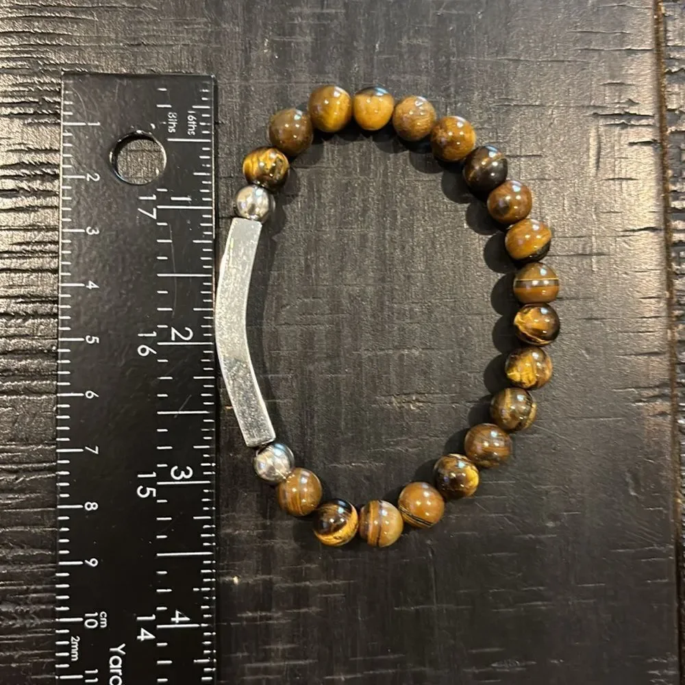 Steeltime Tigers Eye Beaded Stretch Stainless Steel Bracelet​ Gift Protection